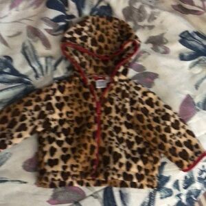 Little Me Leopard heart Print Puffer Jacket Brown Red
